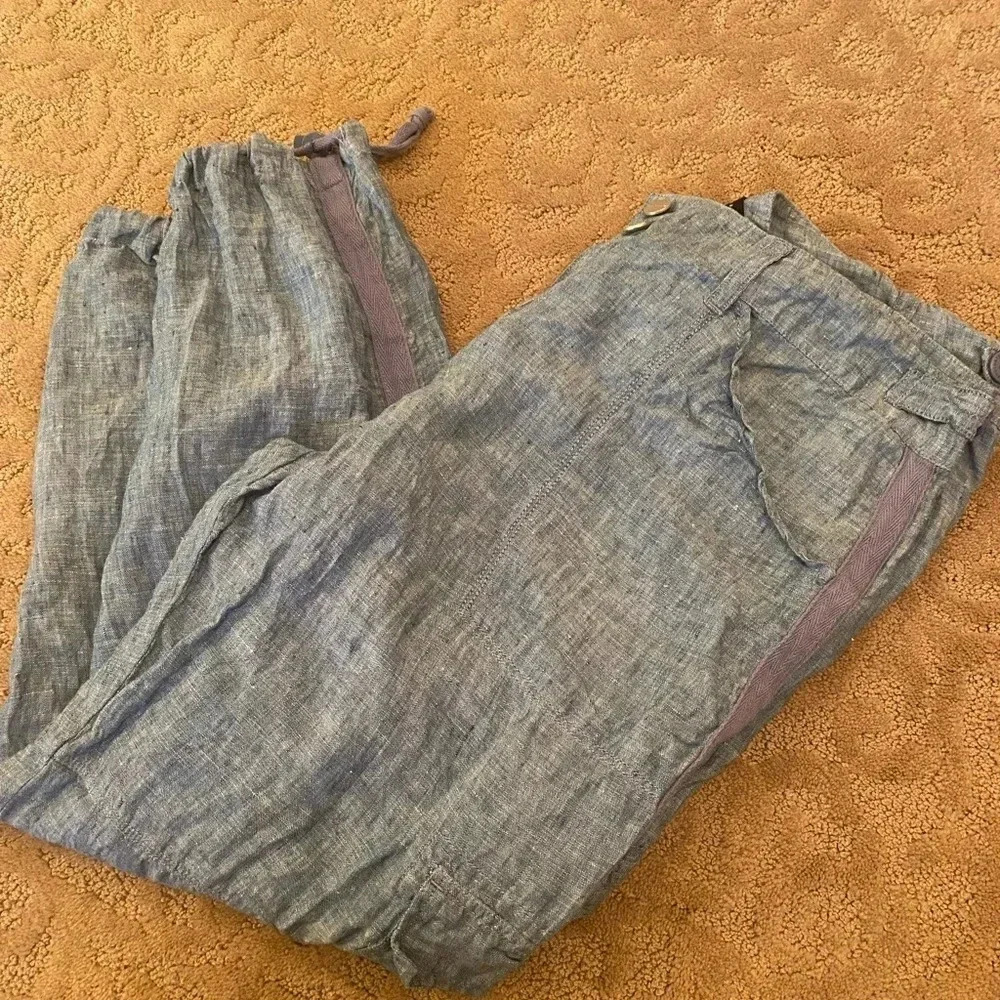 Anthropologie sanctuary terrain linen cropped utility pants 32 chambray - Picture 9 of 13